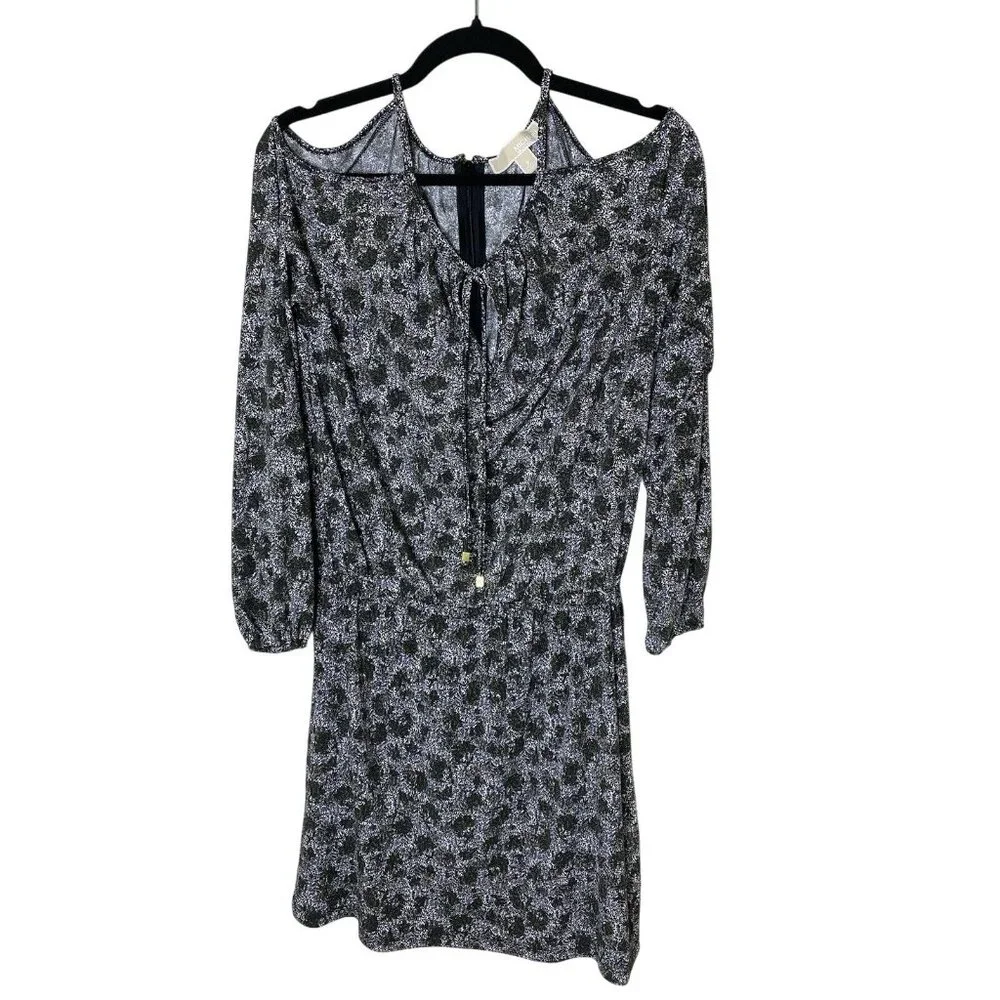Michael Kors S Green Floral Cold-Shoulder Dress Long Sleeve Boho Romantic